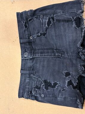 Distressed Black Denim Shorts